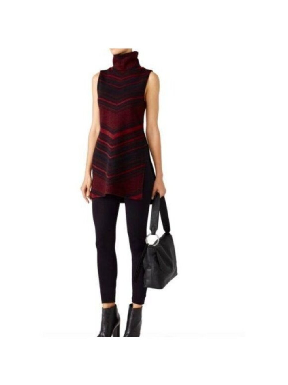 Amanda Uprichard Burgundy & Black Sleeveless Tunic Sweater